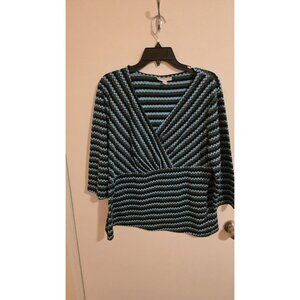 Dana Buchman Blouse Womens size XL Vneck casual pullover 3/4 Sleeve Office Y2K